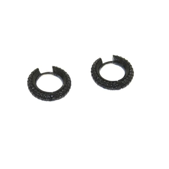 APM Monaco Black Rhinestone Pave Huggie Mini Hoop Earrings - Picture 4 of 6